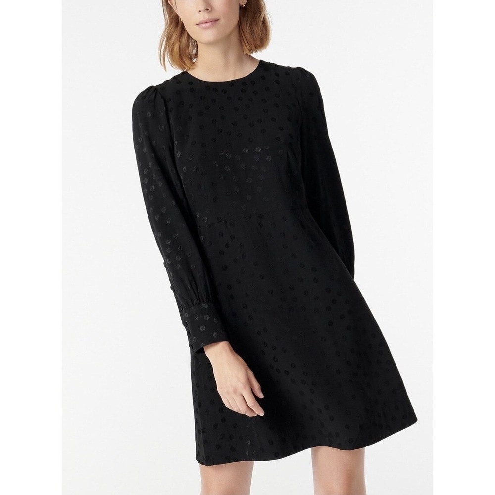 NWT J.Crew Shift Dress in Black Jacquard Floral Dot Size 2